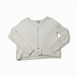 Rachel Zoe Fuzzy White V-neck Cardigan Sweater